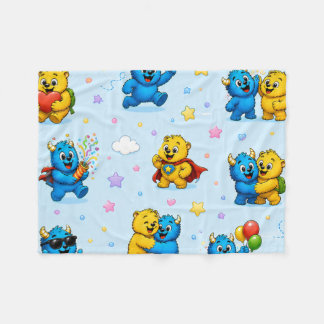 Blij Monster Vrienden Pastel Speeltijd Patroon Fleece Deken