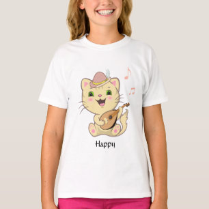 Blij muzikale oranje tabby poes kat t-shirt
