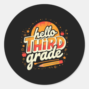 Blij om in de derde klas te zitten, schooloutfit ronde sticker