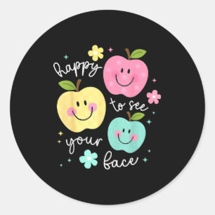 Blij om je gezicht te zien Groovy Apple Smile Face Ronde Sticker