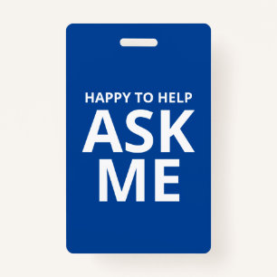 Blij om me Blauw en Witte identiteitskaart te vrag Badge