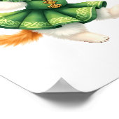 Blij Oranje Kitten in Groene Keltische Jurk Dansen Poster (Hoek)