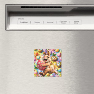 Blij paashaas- en bloemenei decoratieve magneet