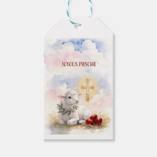 Blij Pascha Lam, Rode Eieren en Kruis Cadeaulabel