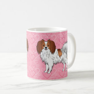 Blij Rode En Witte Phalène Hond Op Roze Harten Koffiemok