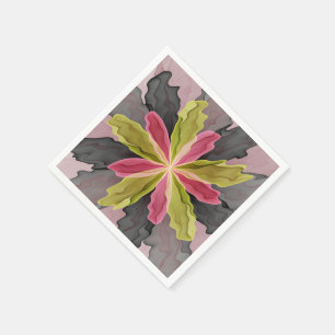 Blij, Roze Groen Antraciet Fantasie Bloem Fractal Servet