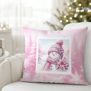 Blij Roze Sneeuwman Pinkmas Bos Kussen Cadeau
