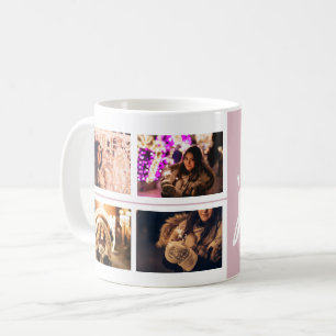 Blij Script Blush Roze 4 Foto Collage Aandenken Koffiemok