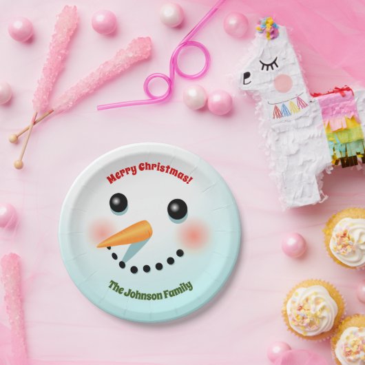 Blij Sneeuwmannengezicht Papieren Bordje (Feest)