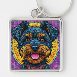 Blij Yorkshire Terrier-hond in mozaïekstijl Sleutelhanger