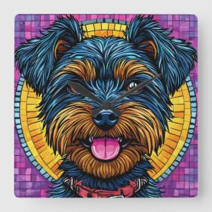 Blij Yorkshire Terrier-hond in mozaïekstijl Vierkante Klok