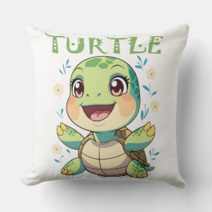 Blij Zeeschildpad Karakter met Pastelbloemen Kussen