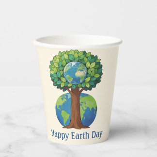 Blijde Aardedaag Boom Natuur Illustratie Papieren Bekers