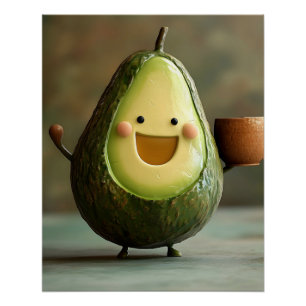 Blijde Avocado Genietend van een Kopje Thee Perfect Poster