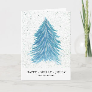 Blijde Blauwe Kerstboom Aquarel Tekening Feestdagen Kaart