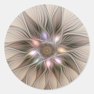 Blijde Bloem Abstract Beige Bruine Bloemige Fracta Ronde Sticker