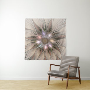 Blijde Bloem Abstract Beige Bruine Bloemige Fracta Wandkleed
