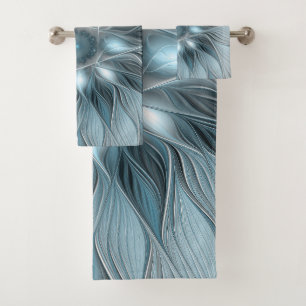 Blijde Bloem Abstract Blauw Grijs Bloemig Fractal Bad Handdoek