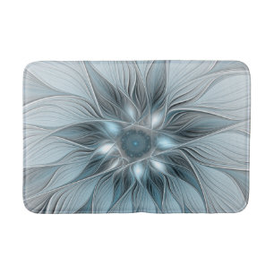 Blijde Bloem Abstract Blauw Grijs Bloemig Fractal Badmat