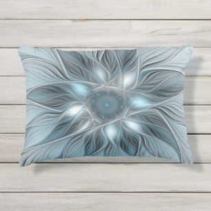 Blijde Bloem Abstract Blauw Grijs Bloemig Fractal Buitenkussen