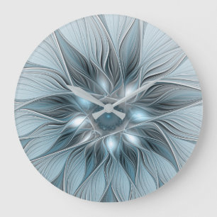 Blijde Bloem Abstract Blauw Grijs Bloemig Fractal Grote Klok