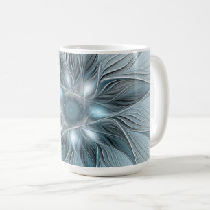Blijde Bloem Abstract Blauw Grijs Bloemig Fractal Koffiemok