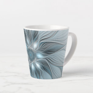 Blijde Bloem Abstract Blauw Grijs Bloemig Fractal Latte Mok