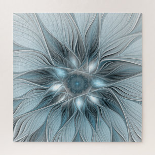 Blijde Bloem Abstract Blauw Grijs Bloemig Fractal Legpuzzel