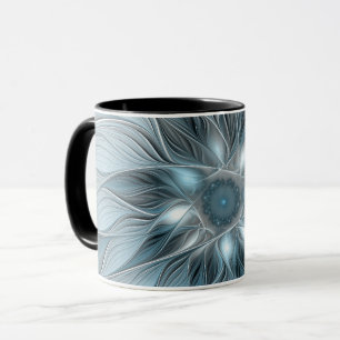 Blijde Bloem Abstract Blauw Grijs Bloemig Fractal Mok