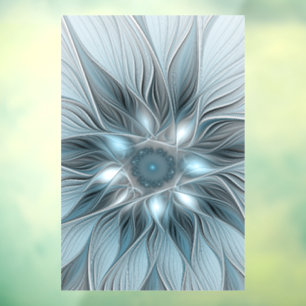Blijde Bloem Abstract Blauw Grijs Bloemig Fractal Raamsticker