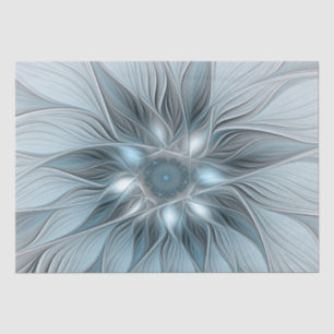 Blijde Bloem Abstract Blauw Grijs Bloemig Fractal Tissuepapier