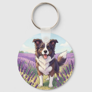 Blijde Border Collie in Lavendelveld Sleutelhanger