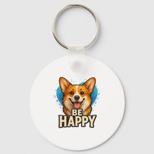 Blijde Corgi met Kleurrijk Hart- Ontwerp voor hond Sleutelhanger