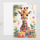Blijde Giraffe met Cadeaus & Taart |  Kaart (Voorkant / Achterkant)