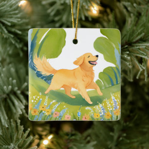 Blijde Golden Retriever Hond Waterverf Keramisch Ornament