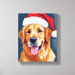 Blijde Golden Retriever Kerstman Hoed Hond Kerst Canvas Afdruk
