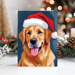 Blijde Golden Retriever Kerstman Hoed Hond Kerst Feestdagen Kaart