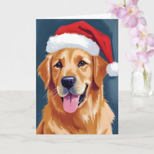 Blijde Goud Retriever Kerstman Hoed Hond Kerstmi Kaart