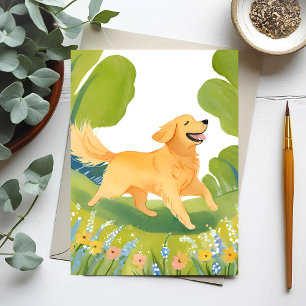 Blijde Goud Retriever Lichte Aquarel Schildering Briefkaart