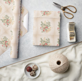 Blijde Haard: Rustieke Kerst Botanische Waterverf Cadeaupapier
