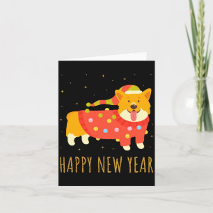 Blijde Hond Corgi Viert Nieuwjaar Knus Christma Kaart