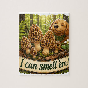 Blijde Hond die Morel Paddenstoelen Ruikt - Natuur Legpuzzel
