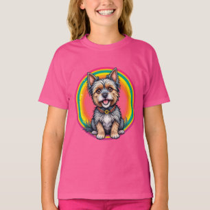 Blijde Hond Kleurrijke Cartoon Illustratie T-shirt