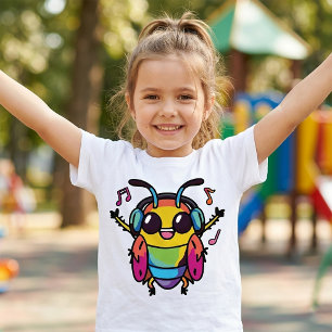 Blijde kakkerlak met koptelefoon die naar muziek l t-shirt