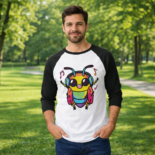 Blijde kakkerlak met koptelefoon die naar muziek l t-shirt