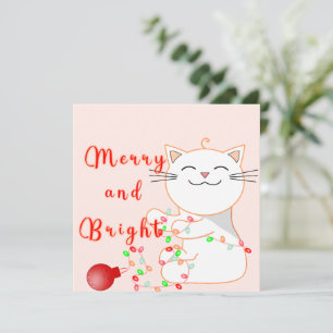 Blijde Kat die Speelt met LED Licht Schattige Ke Feestdagenkaart