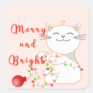Blijde Kat die Speelt met LED Licht Schattige Ke Vierkante Sticker