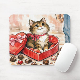 Blijde Kat In Een Valentijnskaart Hartjes Doos Muismat