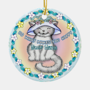 Blijde Kat Keramisch Ornament