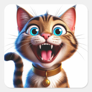 Blijde Kat Met Halsband Moppige Huisdier Cartoon K Vierkante Sticker